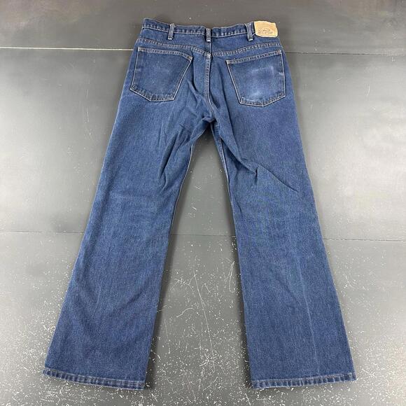 VTG JCPenny Jeans Men 33x31 Blue Dark Wash Plain Pockets Bootcut Smoke Rise 70's - Picture 5 of 9